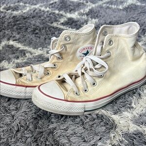 Converse Cream High-Tops with Red Trim